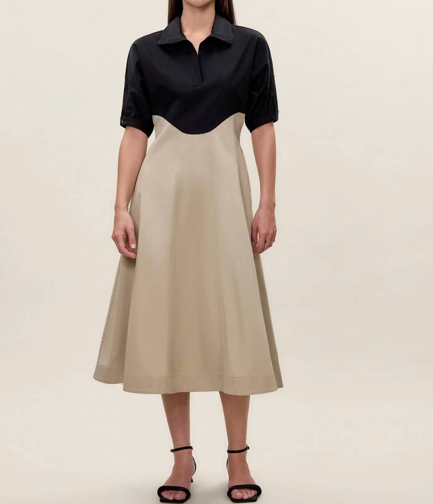 Rebecca Taylor Elspeth Colorblock Dress in black tan - women's dress