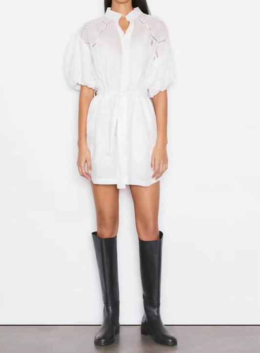 Frame - Inset Lace Puff Sleeve Dress