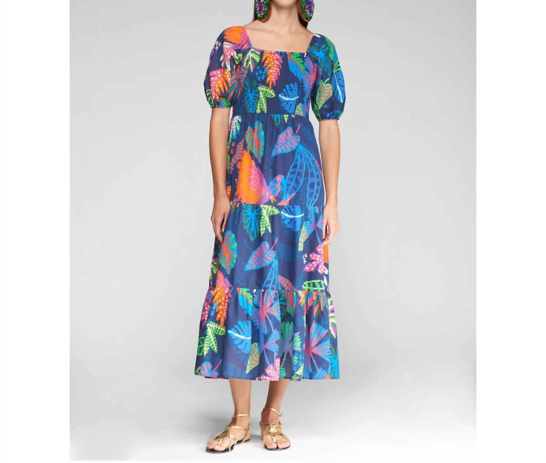 Vilagallo - Jungle Tropical Print Midi Dress