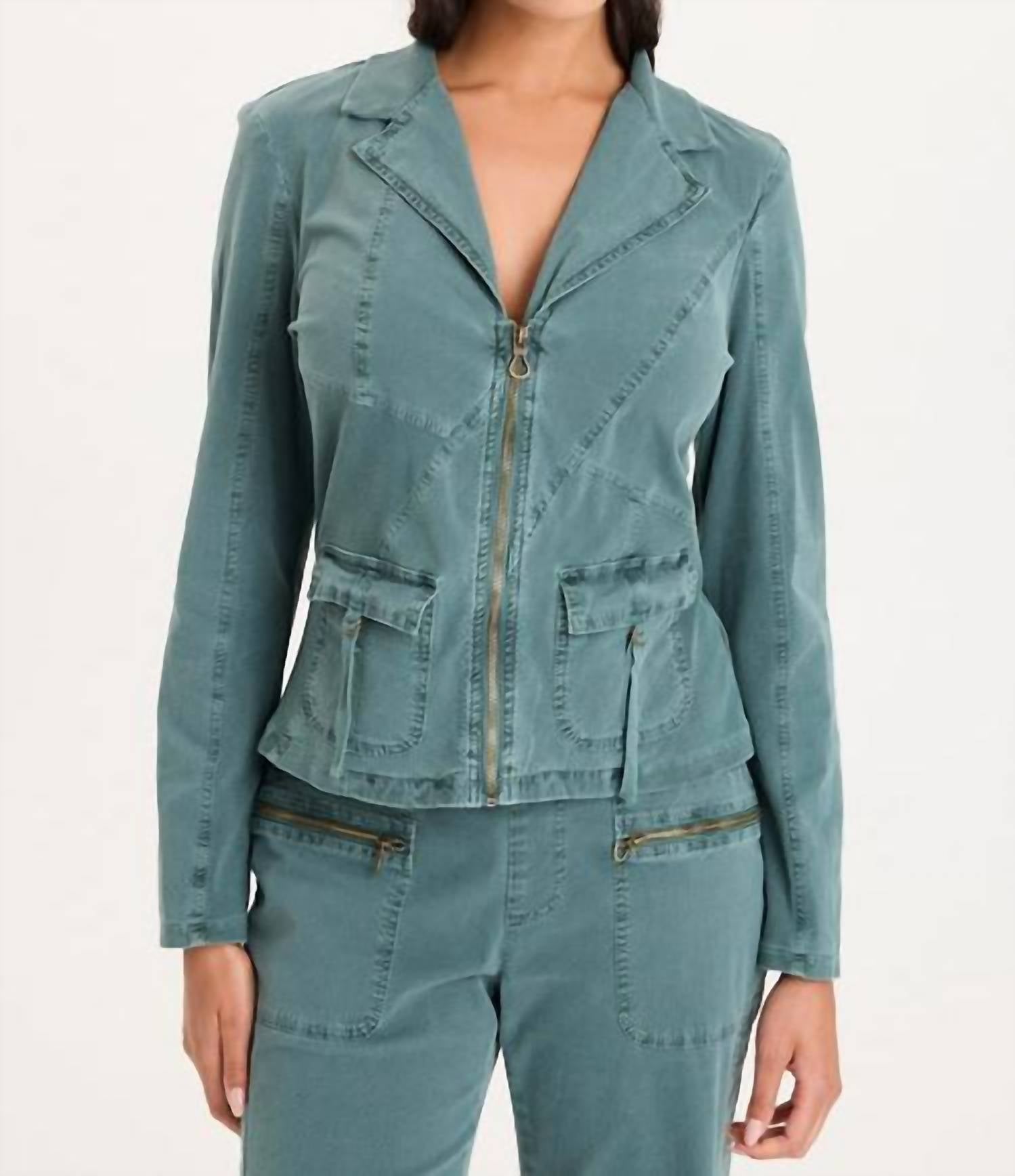 XCVI Riddell Twill Zip Up Jacket in ocean storm pigment - women's jacket