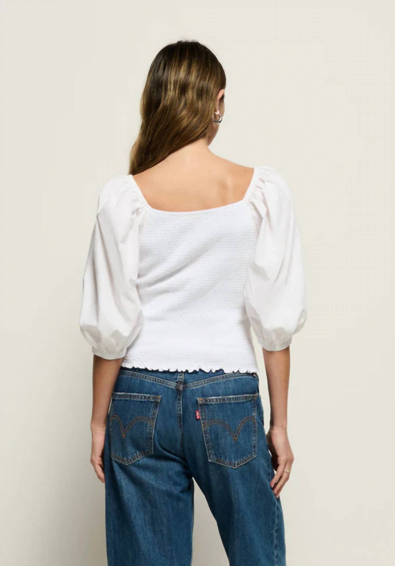Nation LTD Marie Lou Peasant Top in white - women's blouse - detail view