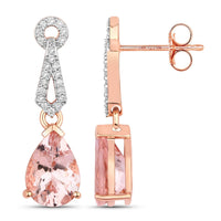 Diana M Jewels Women's Pear Natural Pink Morganite Stud Earrings (3.62 Ct) - Signature Plus in 14k rose gold - women's jewelry - detail view