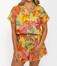 Karlie - Palm Banana Poplin Button Up Top