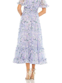 Mac Duggal - Floral Print High Neck Raglan Sleeve Dress