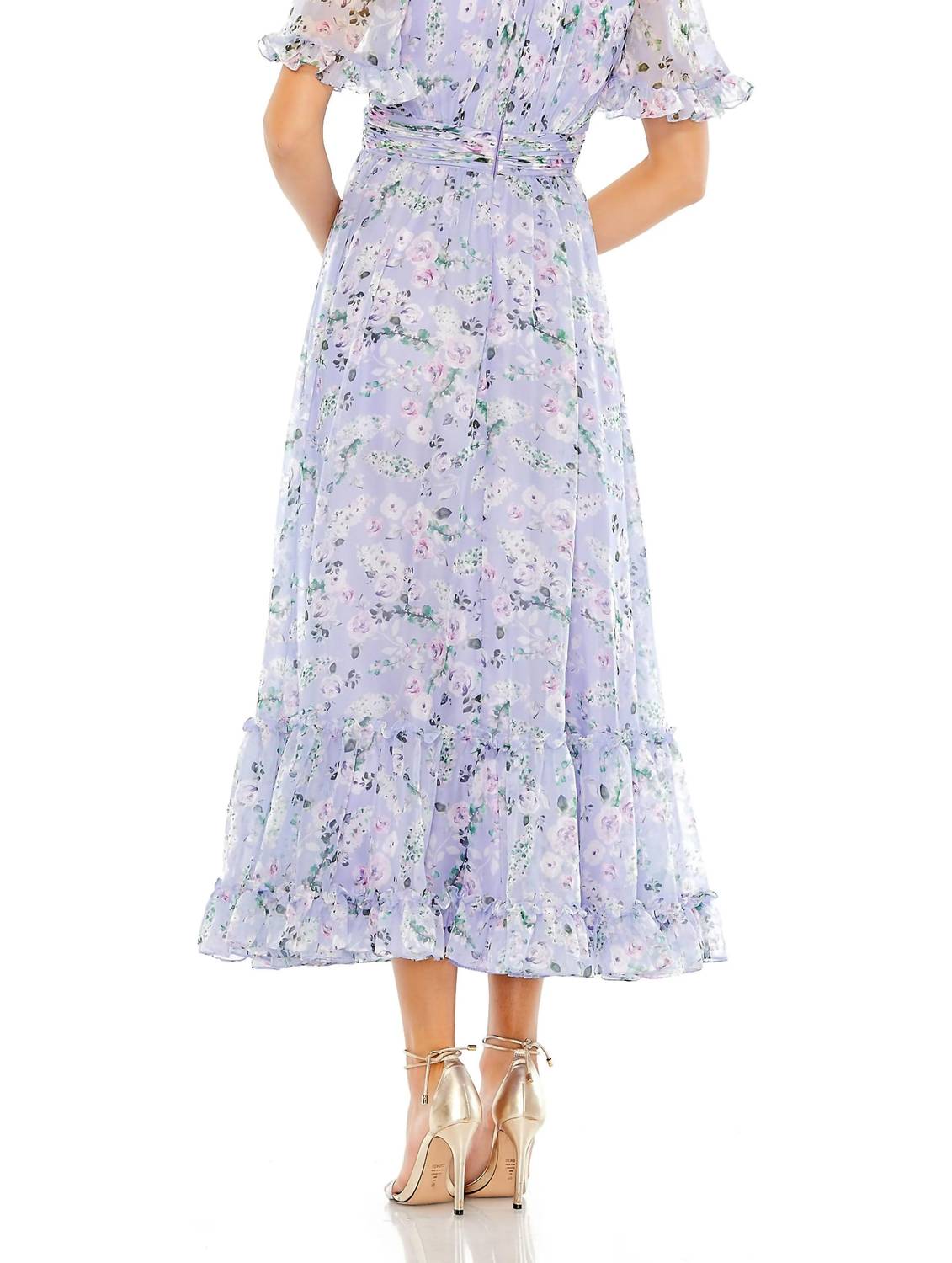 Mac Duggal - Floral Print High Neck Raglan Sleeve Dress