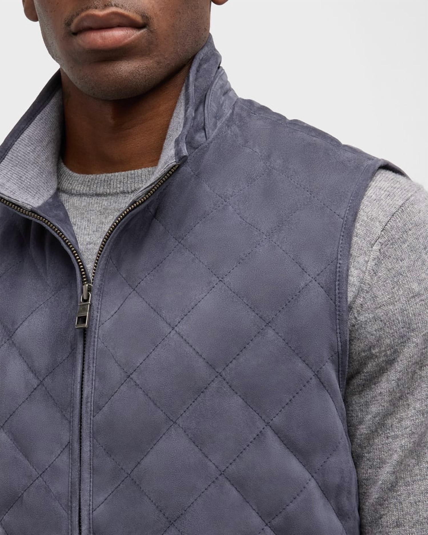 PETER MILLAR Essex Suede Zip Up Vest in grey - men's jacket - view 5
