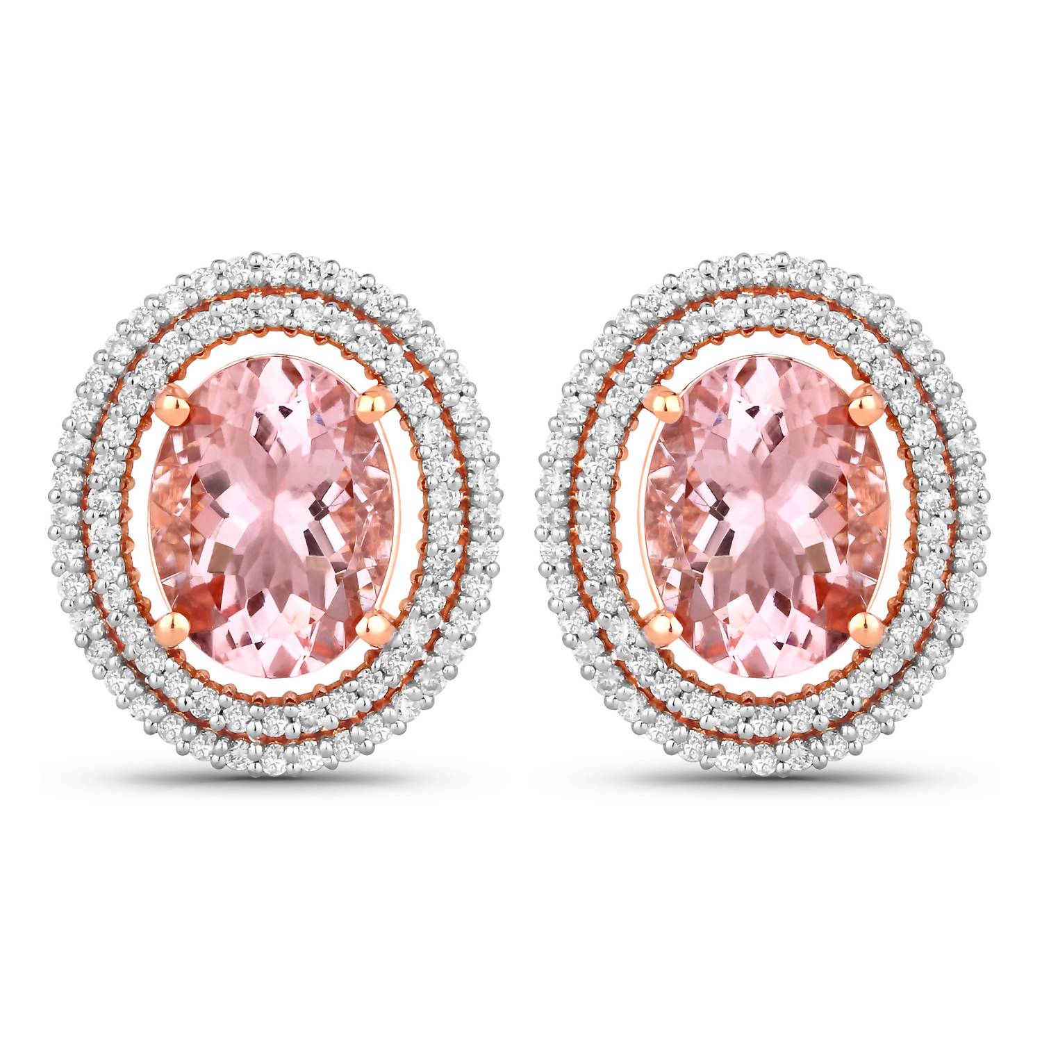 Diana M Jewels Women's Oval Natural Morganite Stud Earrings (3.69 Ct) - Signature Plus in 14k rose gold - women's jewelry