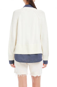 Fifteen Twenty Carrie Mixed Media Sweater in off white - women's sweater - detail view