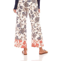 Karen Kane - Drawstring Cropped Poplin Print Wide Leg Pants