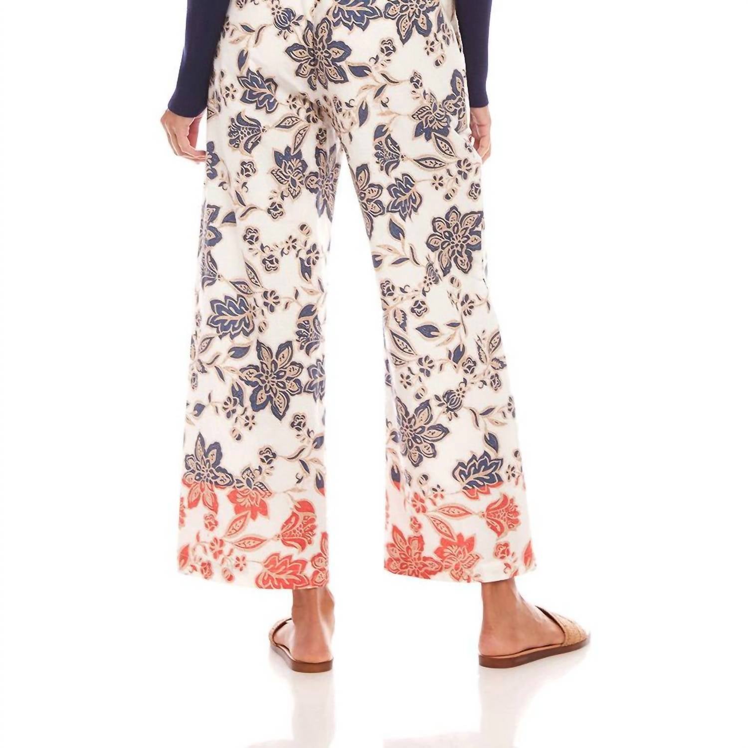 Karen Kane - Drawstring Cropped Poplin Print Wide Leg Pants