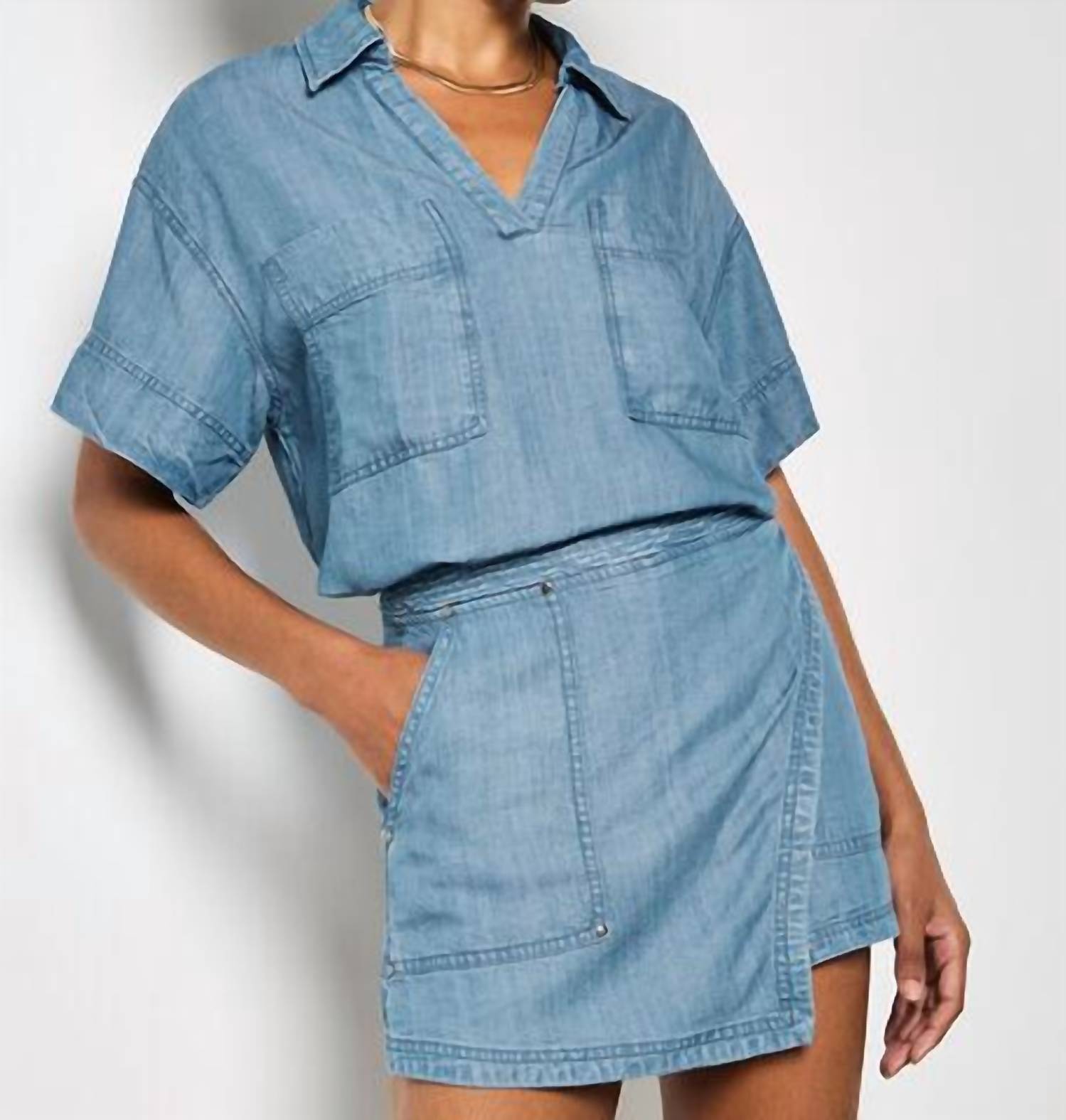 Apricot - Slub Denim Wrap Mini Skorts