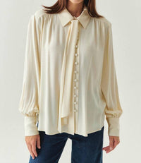 EXQUISE Harlee Collar Long Sleeve Shirt in ecru - women's blouse
