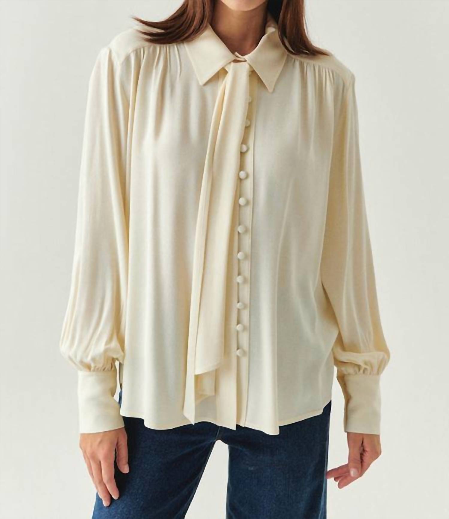 EXQUISE Harlee Collar Long Sleeve Shirt in ecru - women's blouse