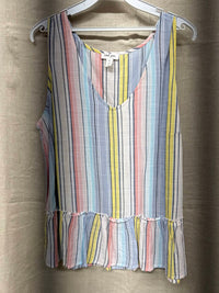 TRIBAL Women's Striped Ruffle Hem Tank Top in slate blue - women's tank top