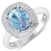 Diana M Jewels Women's Oval Natural Aquamarine Fashion Ring (1.68 Ct) - Classic in 14k white gold - women's jewelry - detail view