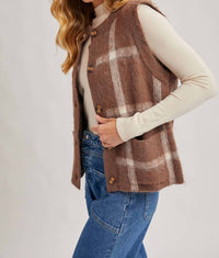 Bluivy - Button Down Plaid Knit Sweater Vest