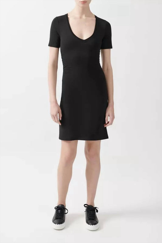Atm - Short Sleeve V-Neck Side Ruched Dress