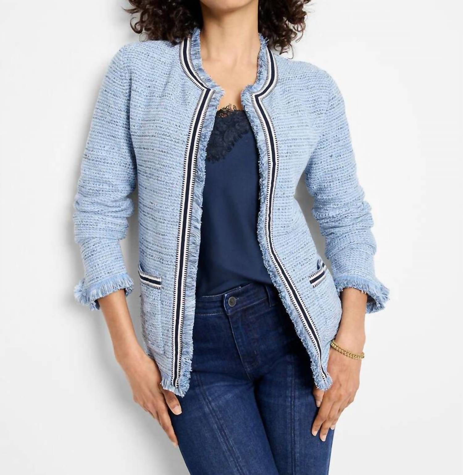 Nic + Zoe - Izara Indigo Fringe Mix Knit Jacket