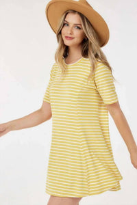 Shop Basic - Short Sleeve Round Neck Stripe Tunic Top