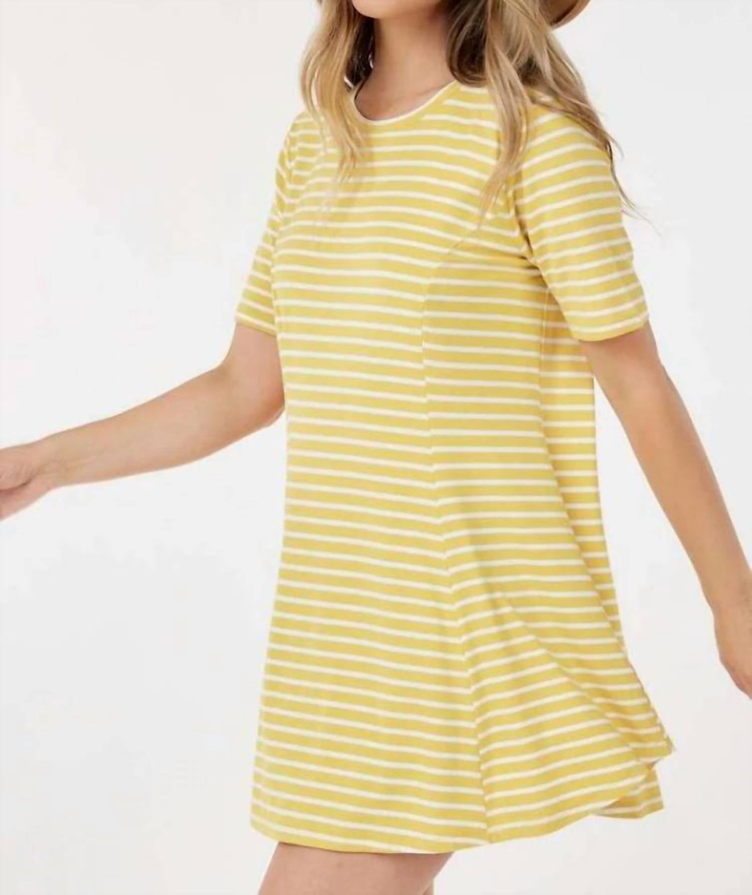 Shop Basic - Short Sleeve Round Neck Stripe Tunic Top