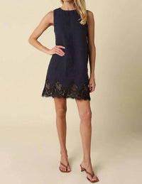 Olivaceous - Joey Lace Hem Linen Mini Dress
