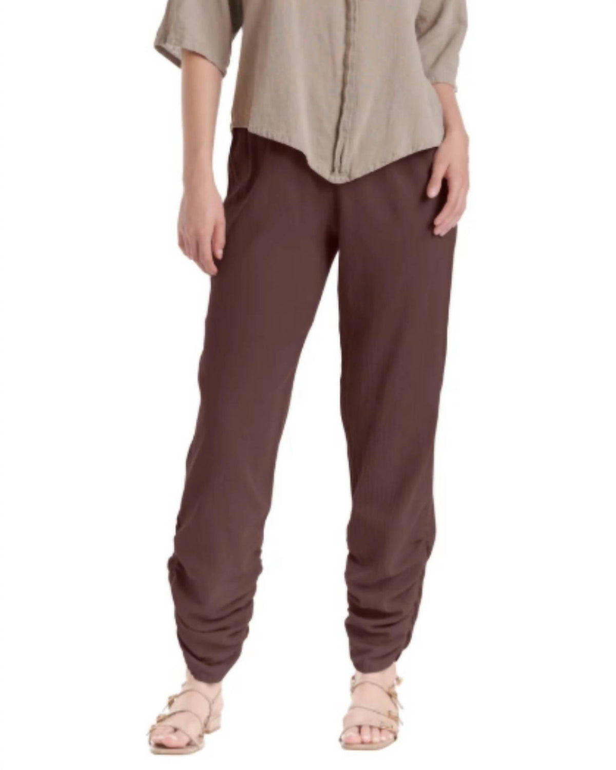 Oh My Gauze! Essie Slender Fitted Pant in mushroom - women's pants - detail view