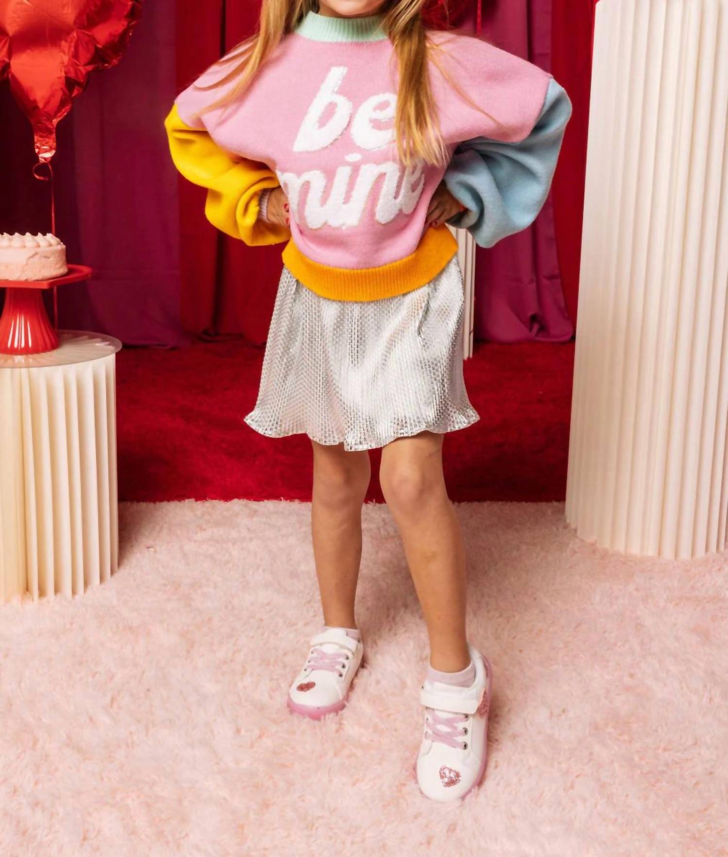 Queen Of Sparkles - Kids Colorblock Be Mine Sweater