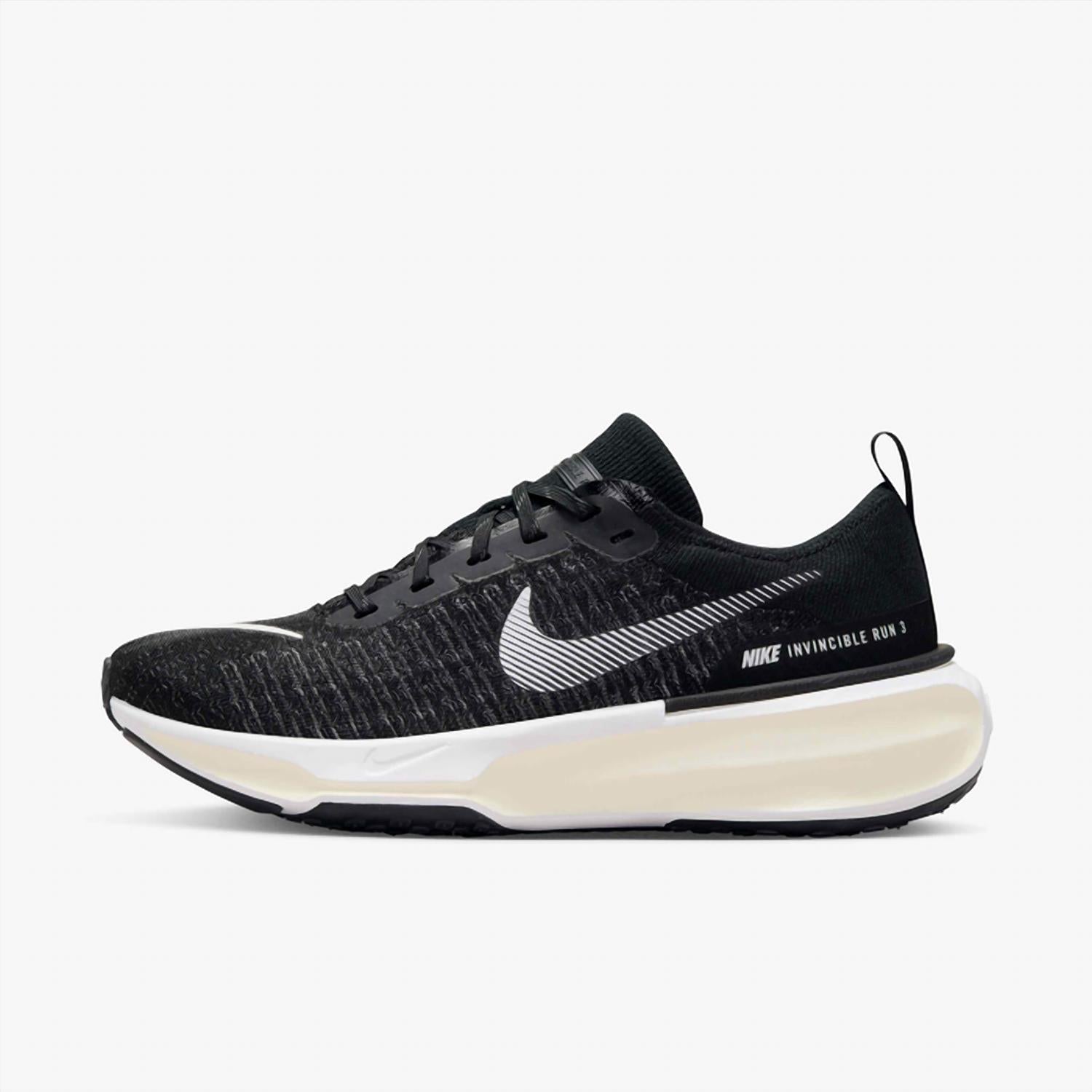NIKE Women's Zoomx Invincible Run Flyknit 3 Running Shoes in black dark grey white - women's sneaker - detail view