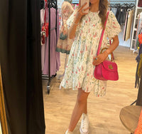 Hayden La - Textured Floral Button Detail Bubble Sleeve Dress