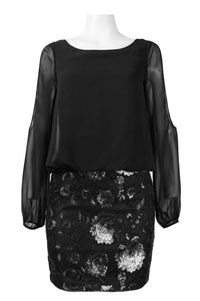 Aidan Mattox - 3/4 Cutout Sleeve Embellished Dress