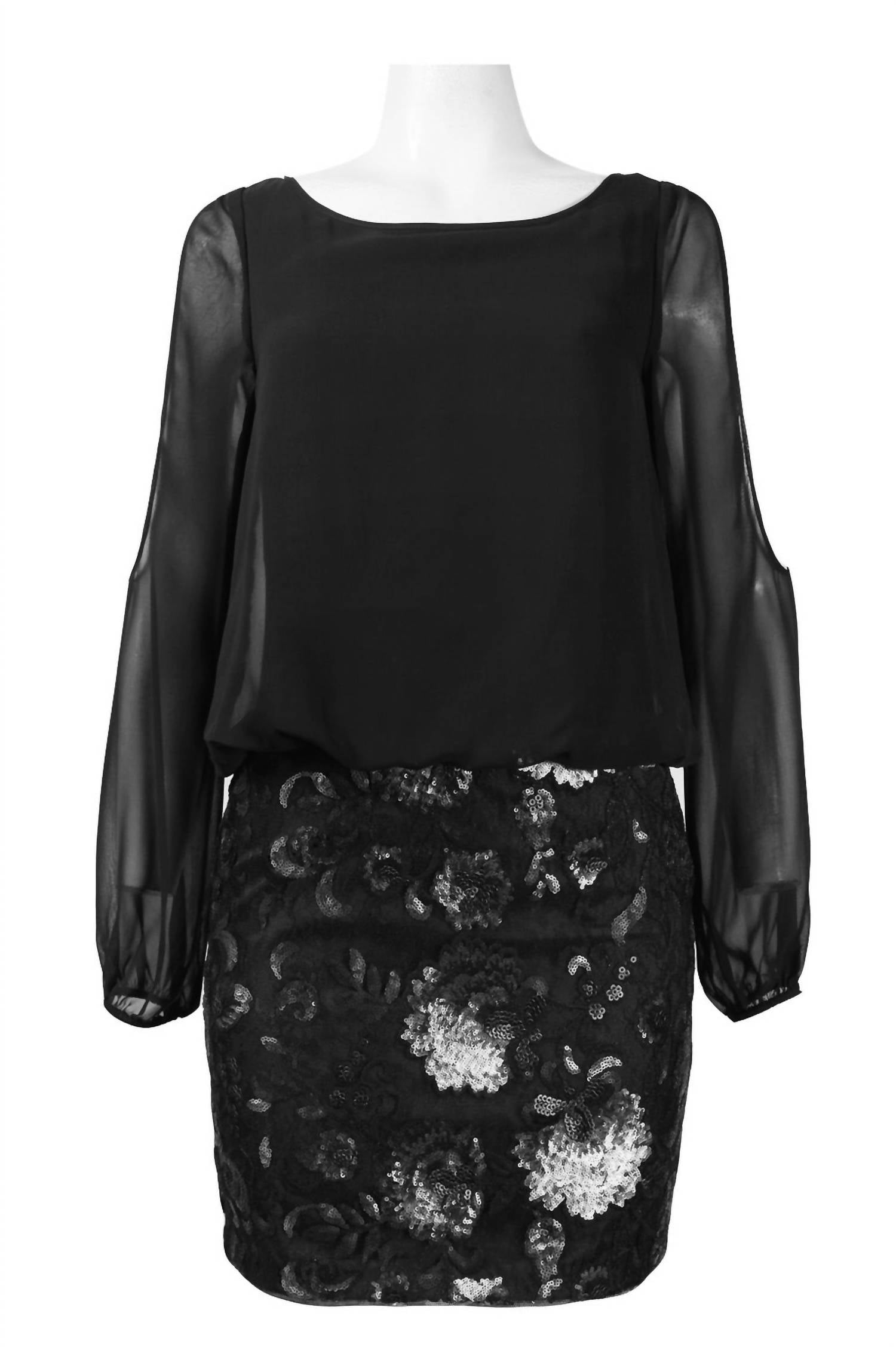Aidan Mattox - 3/4 Cutout Sleeve Embellished Dress