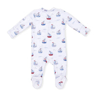 Angel Dear - Kids Bubbly Sailboats Bamboo 2 Way Zipper Footie