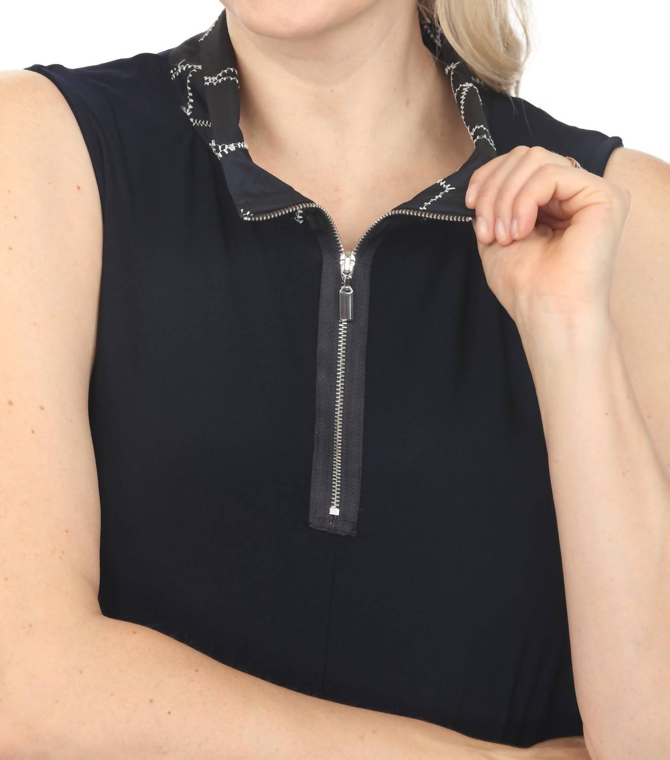 Joseph Ribkoff - Geometric Zip Front Sleeveless Shirt Dress