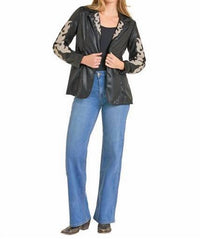 Rock & Roll Denim Two Tone Pleather Jacket in black - women's jacket - detail view