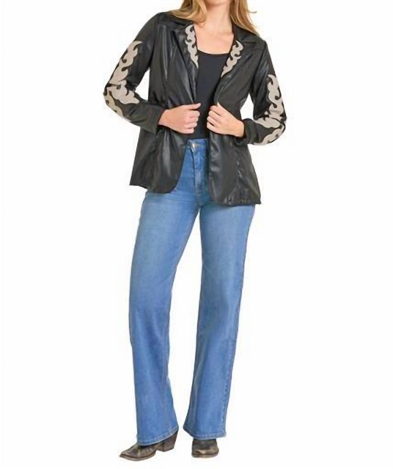 Rock & Roll Denim Two Tone Pleather Jacket in black - women's jacket - detail view
