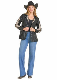 Rock & Roll Denim Two Tone Pleather Jacket in black - women's jacket - alternate view