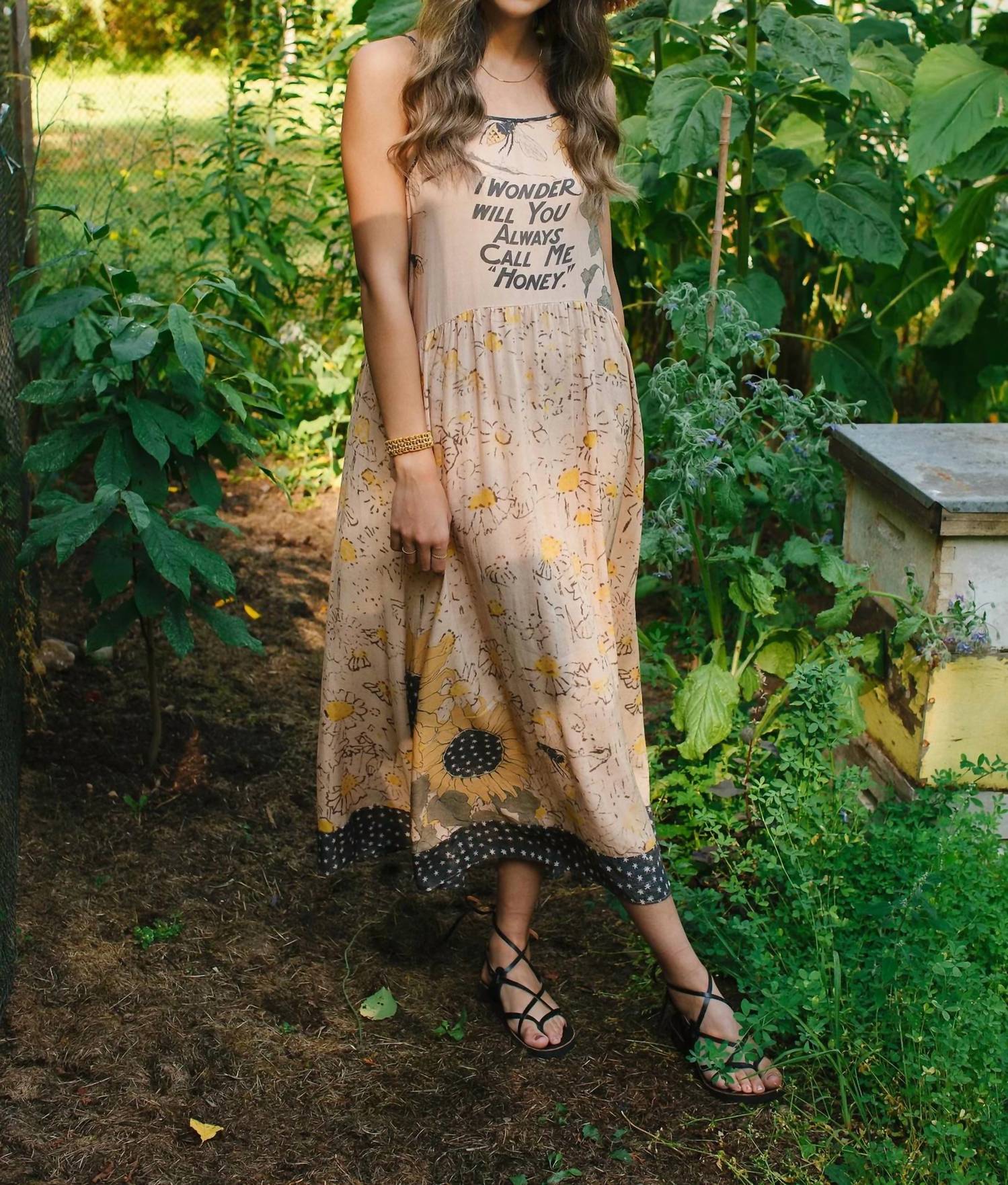Milk & Honey - Bohéme Slip Dress With Bees And Sunflowers