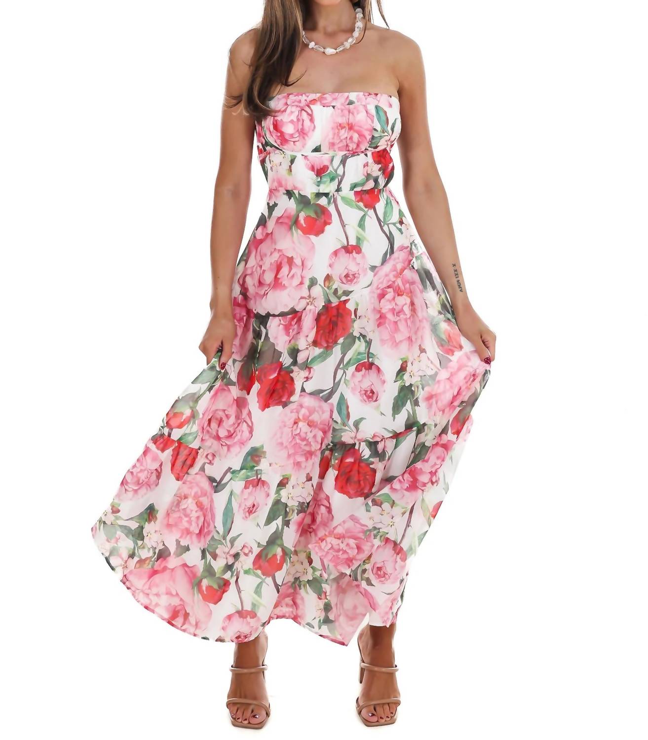 One & Only - Women's Afternoon Garden Stroll Strapless Maxi Dress