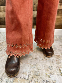 Entro - Embroidered Hem Ankle Length Stretch Denim Pants