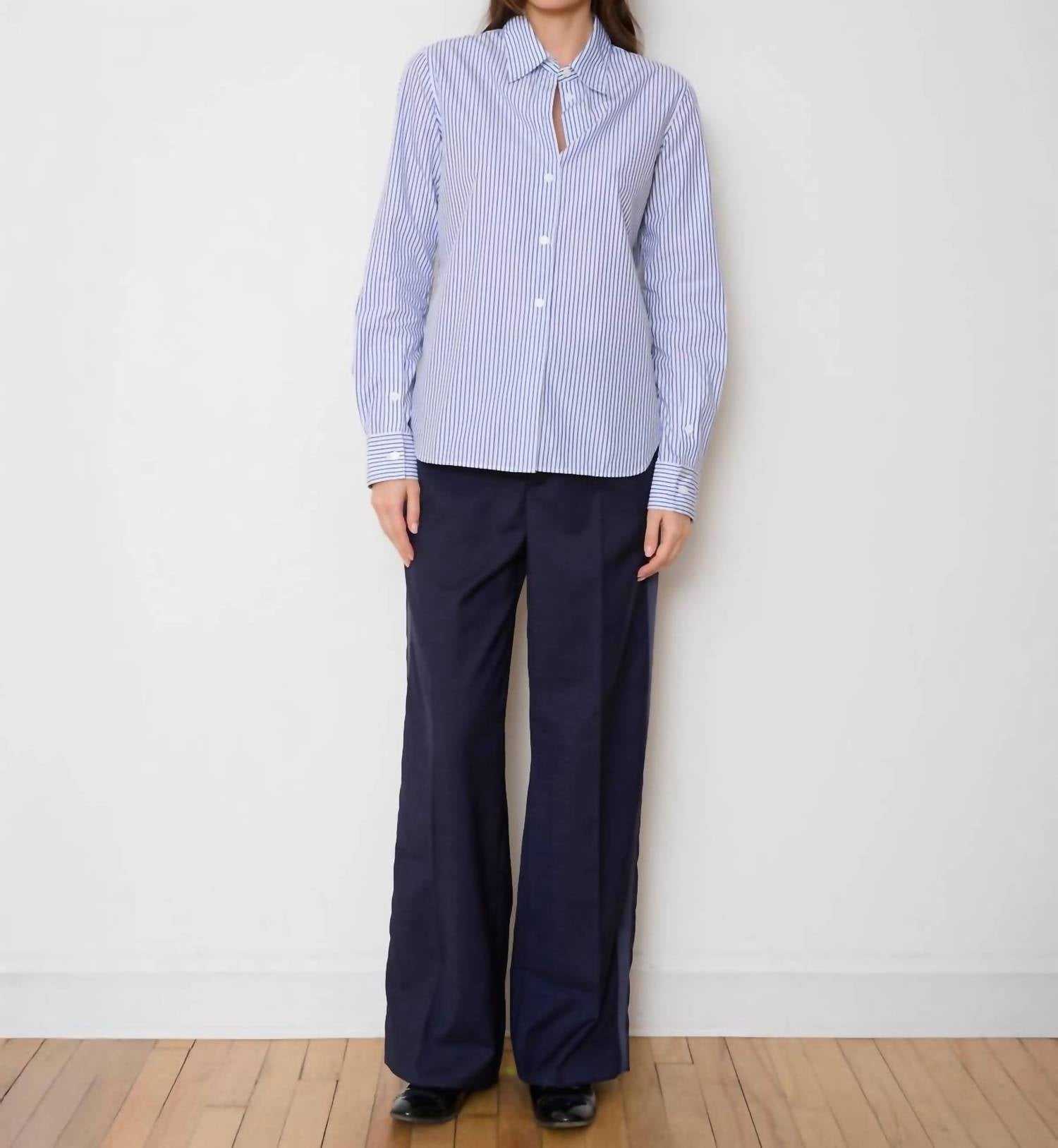 WE-AR4 Tuxedo Wide Leg Trouser in navy check - women's pants - alternate view