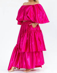 Karen T Design - Off Shoulders Crop Top And Asymmetric Ruffled Skirt Set