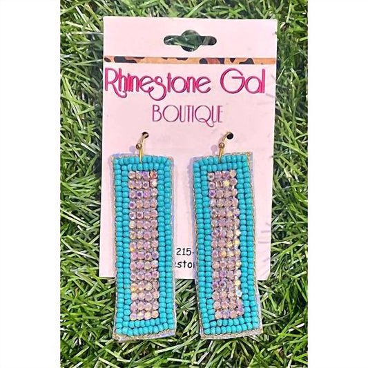 Sophia Collection - Women's Rectangle Seed Bead & Rhinestone Earrings
