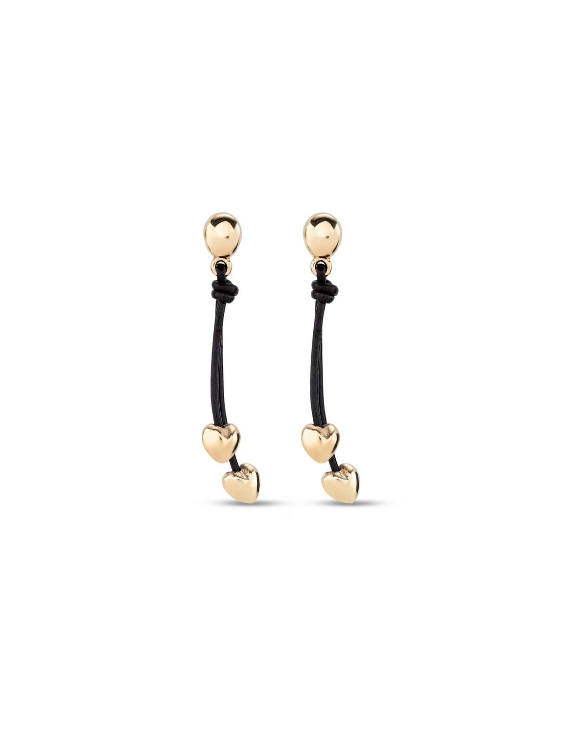 Unode50 - Leather Drop Earrings With Two Small Hearts