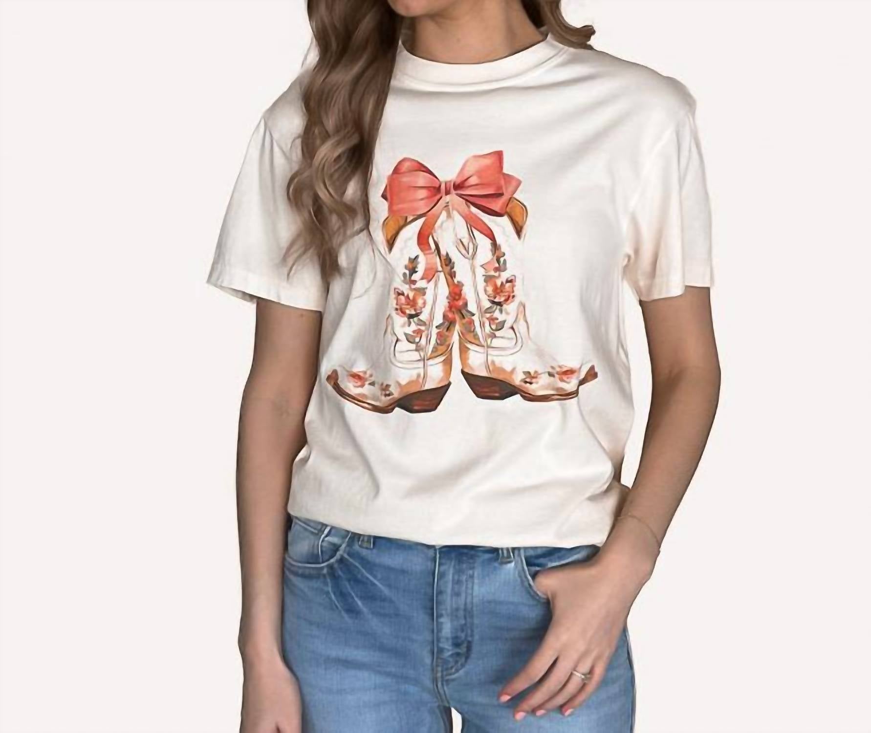Golden Rose Co - Coquette Bow And Floral Boot Colors Tee