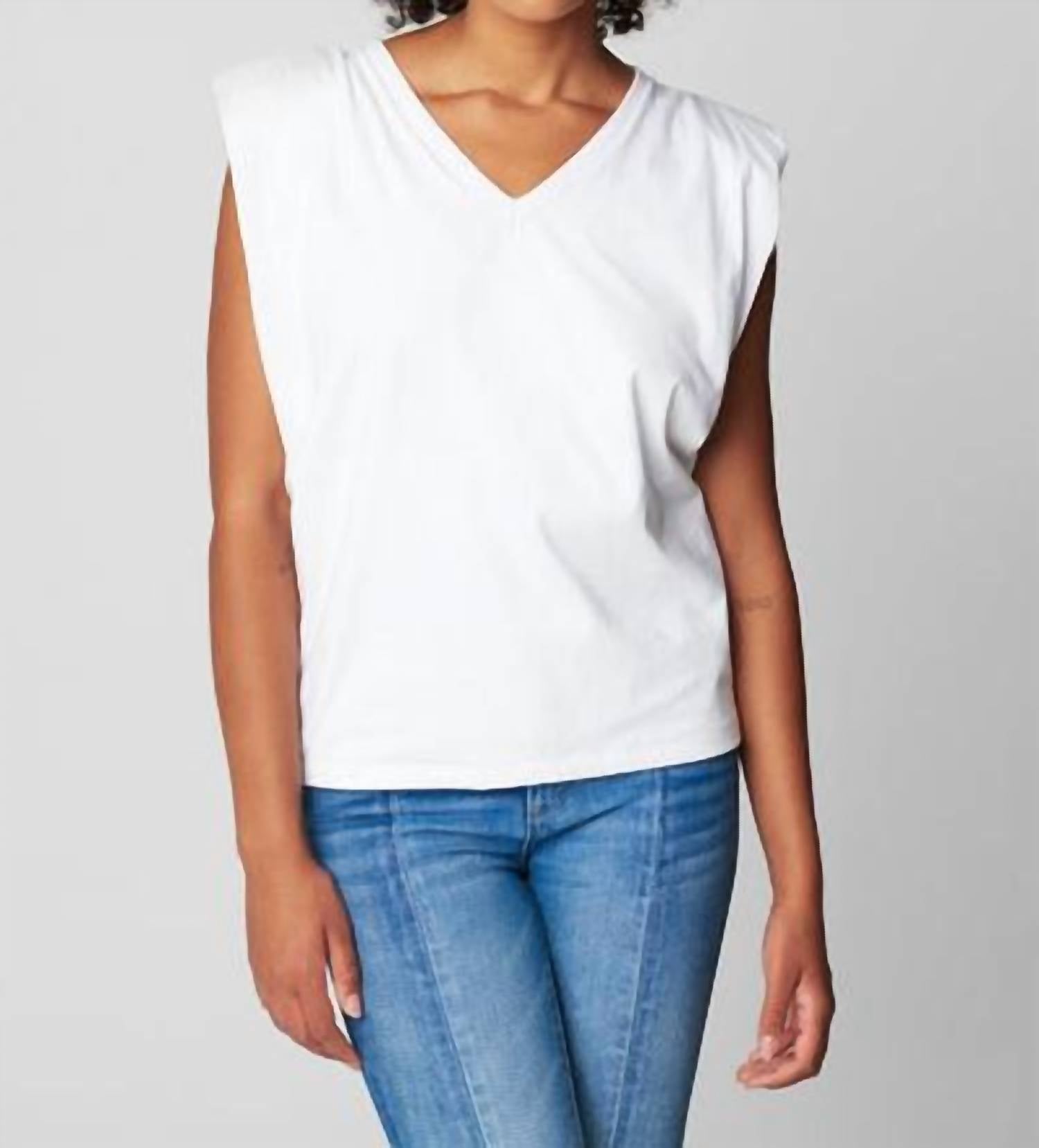 Blanknyc - V-neck Sleeveless Padded Shoulder Top