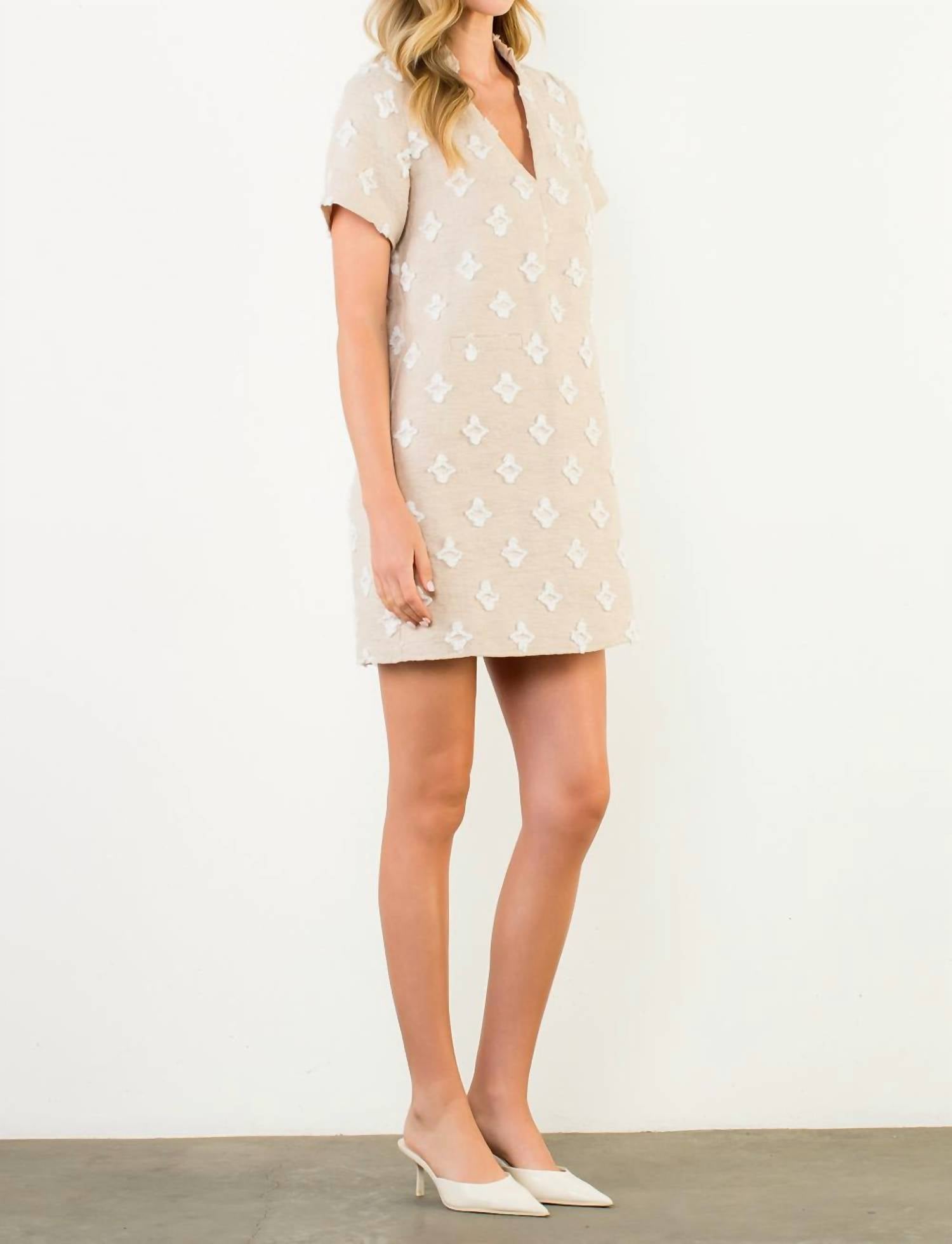THML Short Sleeve Detailed Dress in beige - women's dress - view 4