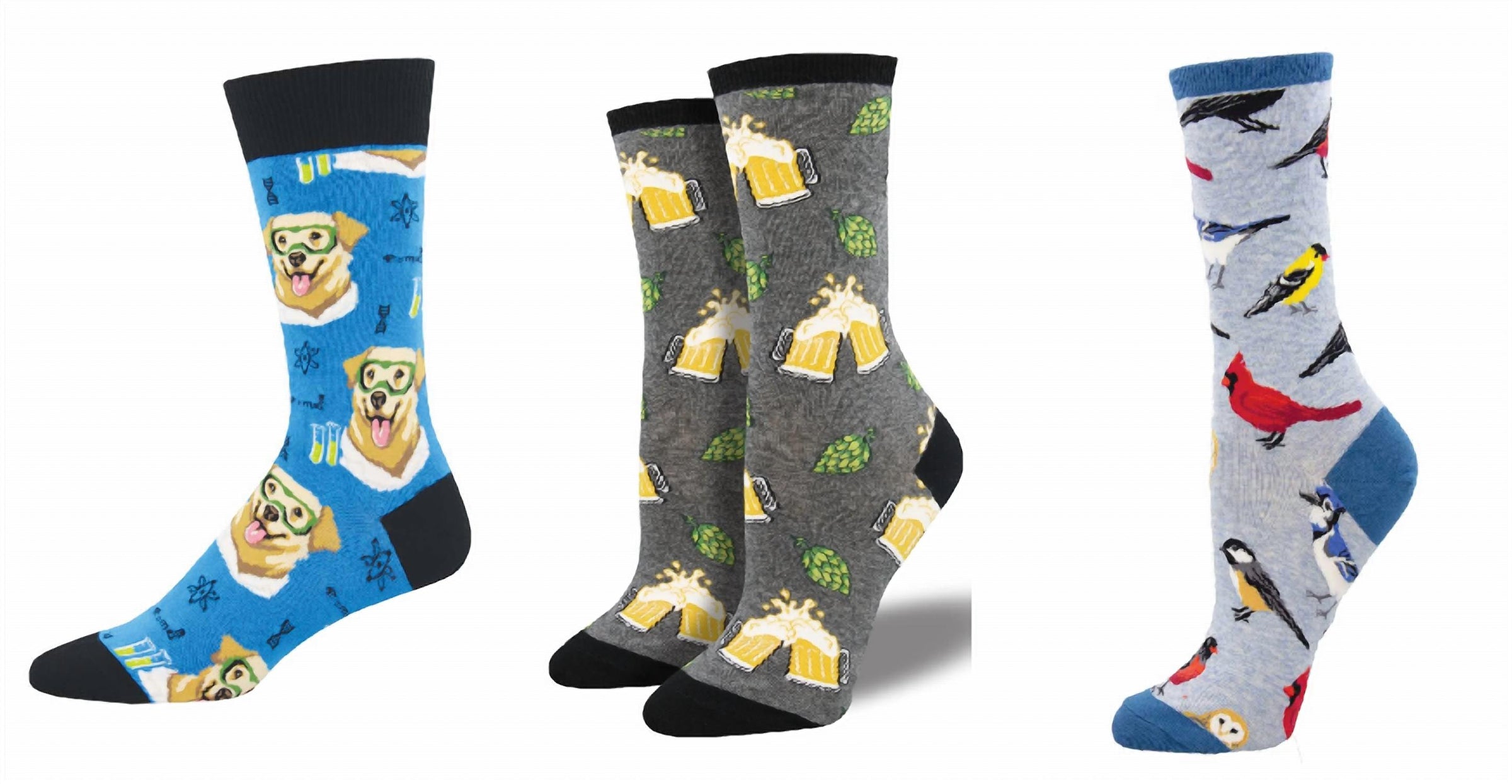 SOCKSMITH Women's Science Lab & Hoppier Together & Bird Is The Word Socks - Set Of 3 Pair in multi - women's accessory