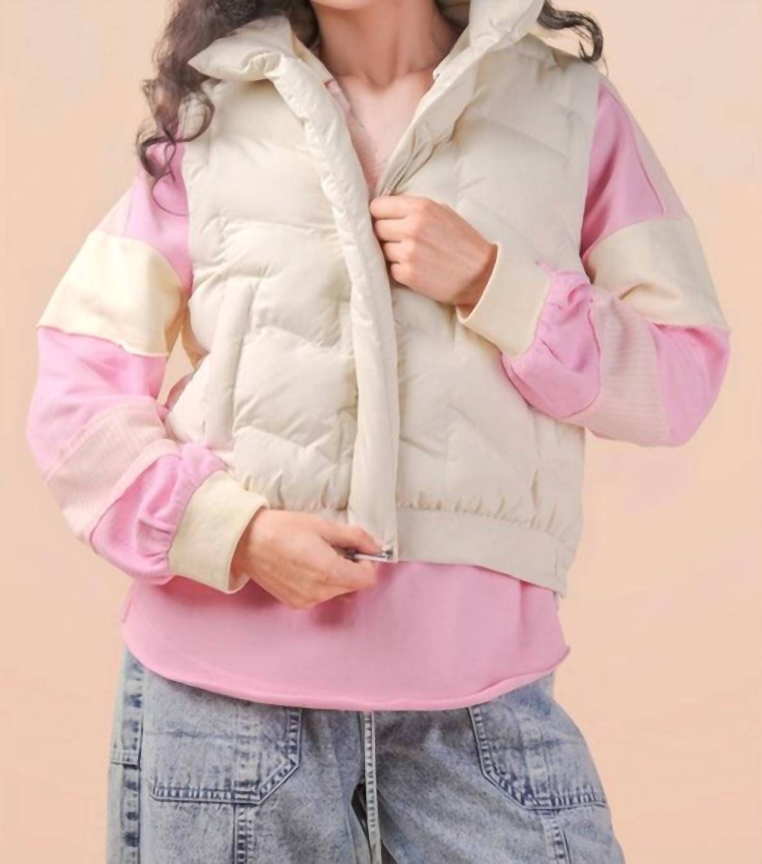Very J - Mock Neck Puffer Tie Vest