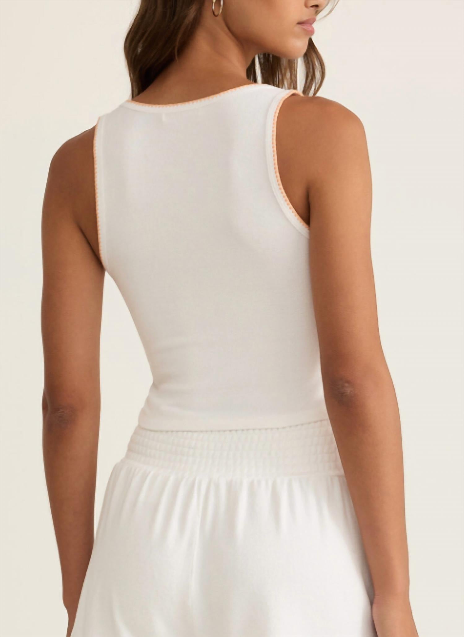 Z Supply Casa Whipstitch Tank Top in white - women's tank top - detail view