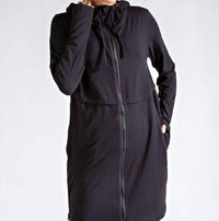 RAE MODE Long Hooded Active Jacket - Plus Size in black - women's jacket - detail view